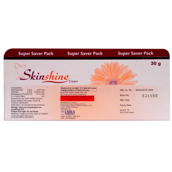 SkinShine Cream - Hydroquinone Tretinoin Mometasone Furoate - Back Panel