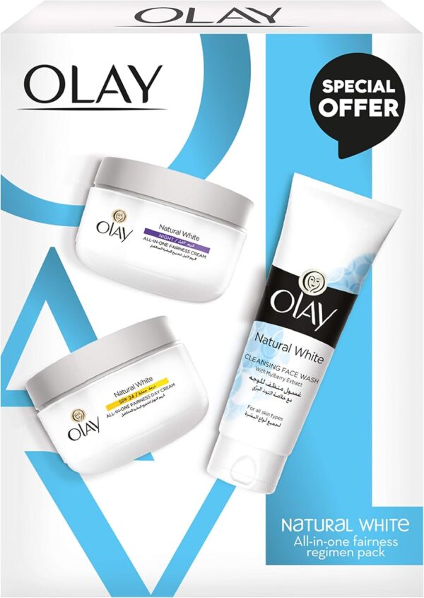 Olay Natural White Beauty Box: Face Wash 100 g + Day Cream SPF 24 50 g + Night Cream 50 g, 200 g