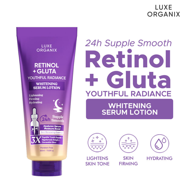 Luxe Organix Retinol + Gluta Youthful Radiance Whitening Serum Lotion - 350ml