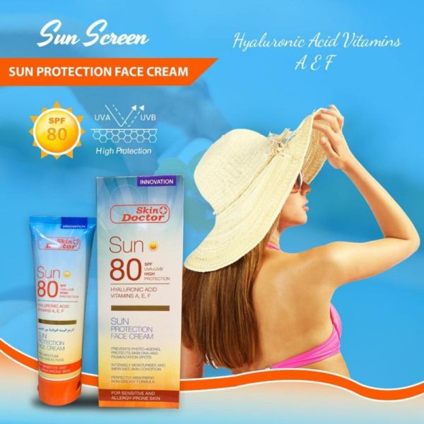 Skin Doctor Sun Spf 80 Hyaluronic Acid Vitamins A,E,F Sun Protection Face Cream -125ml