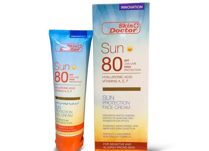 Skin Doctor Sun Spf 80 Hyaluronic Acid Vitamins A,E,F Sun Protection Face Cream -125ml