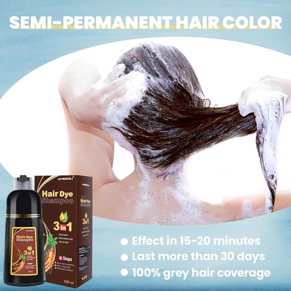 Meidu Hair Dye Shampoo 3 in 1 ( 4.0 Coffee Brown ) - 500ml - Image 3