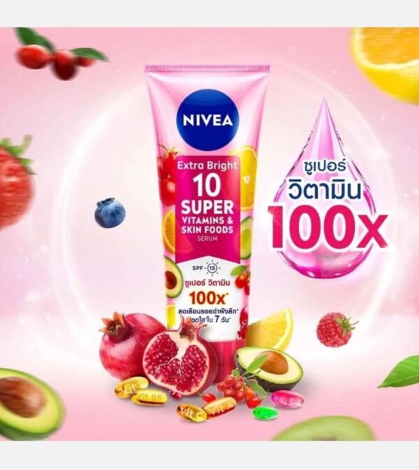 NIVEA Extra Bright 10 Super Vitamins & Skin Foods Body Serum Lotion SPF15 320ml - Image 4