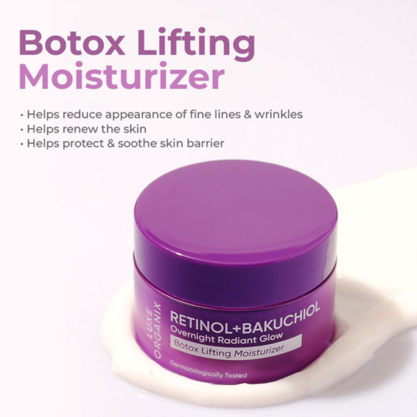 Luxe Organix Retinol + Bakuchiol Overnight Radiant Glow Botox Lifting Moisturizer 50g - Image 5