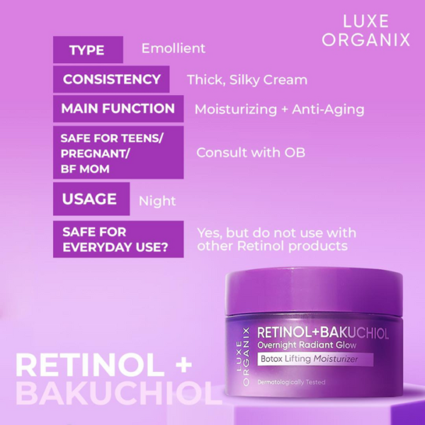 Luxe Organix Retinol + Bakuchiol Overnight Radiant Glow Botox Lifting Moisturizer 50g - Image 7