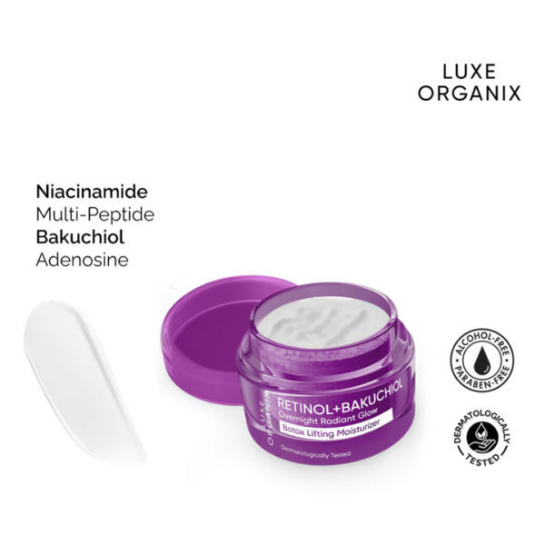 Luxe Organix Retinol + Bakuchiol Overnight Radiant Glow Botox Lifting Moisturizer 50g - Image 3